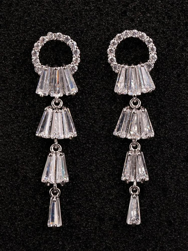 925 Pure Silver Needle Zircon Long Tassel Earrings