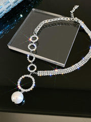Full Diamond Ring Pearl Necklace
