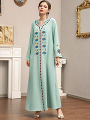 Women's Embroidered Hooded Long Sleeved Abaya Dress