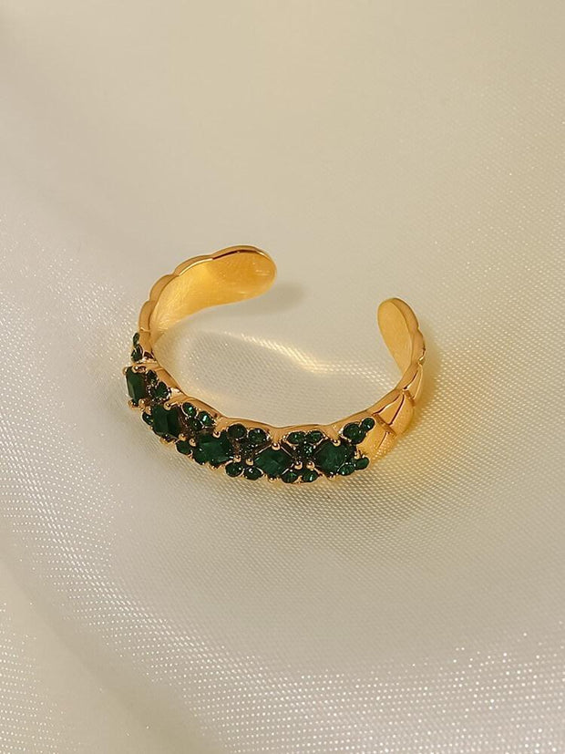 18K Gold Set White Green Diamond Lattice Diamond Open Ring