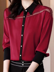 Embroidered Long Sleeve Lace Spliced Shirt