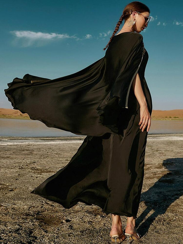 Handmade Beaded Black Cloak Dress Abaya