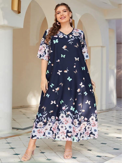 Women's Large V-neck Floral Dress