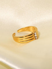 18K Gold Stainless Steel Wide Three Diamond Ring