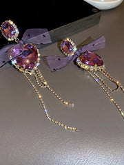 925 Silver Needle Crystal Love Bow Earrings