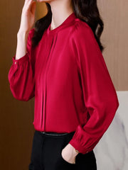 Pleated Long Sleeve Round Neck Shirt