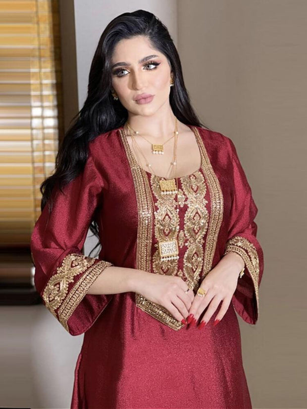 Abaya Gold Embroidered Sequin Dress