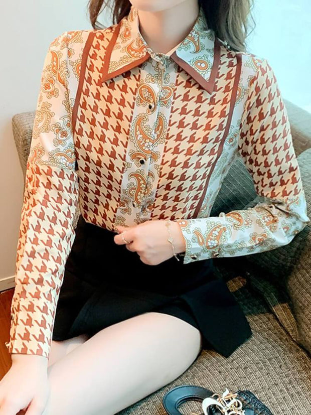 Women's Printed Polo Long Sleeve Shirt