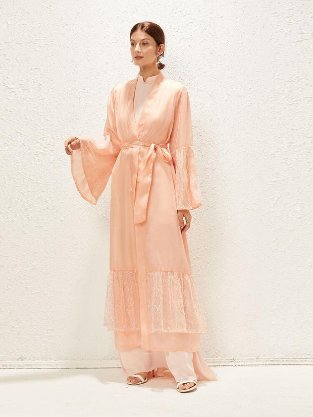 Chiffon Sequin Loose Arabic Pink Abaya