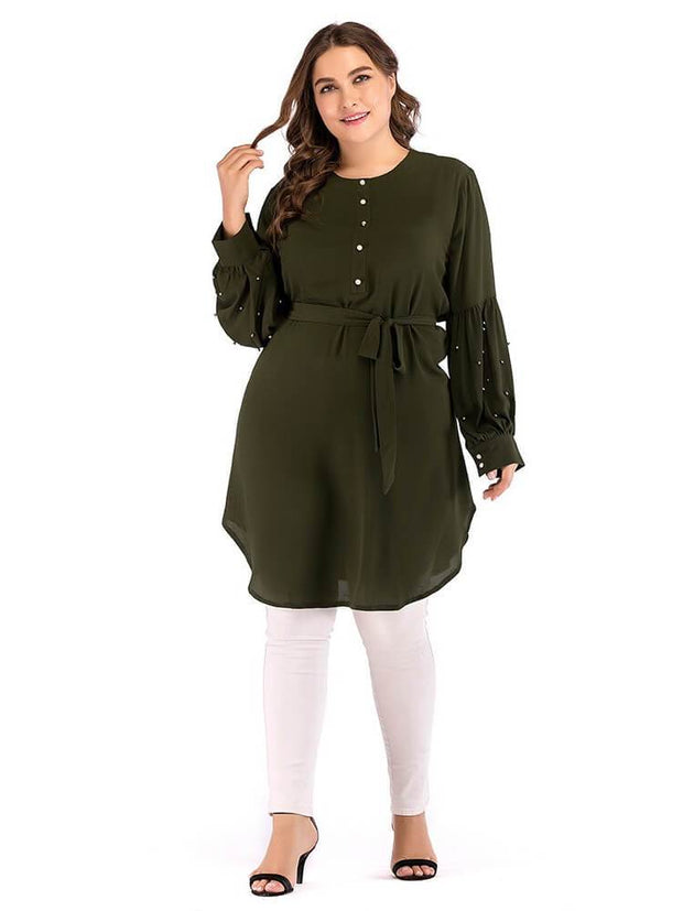 Women's Beaded Long Sleeve Round Neck Shirt