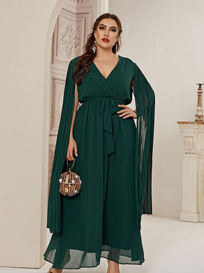 Women's Plus Size Pleated Extra Long Sleeve Chiffon Dress Jalabiya