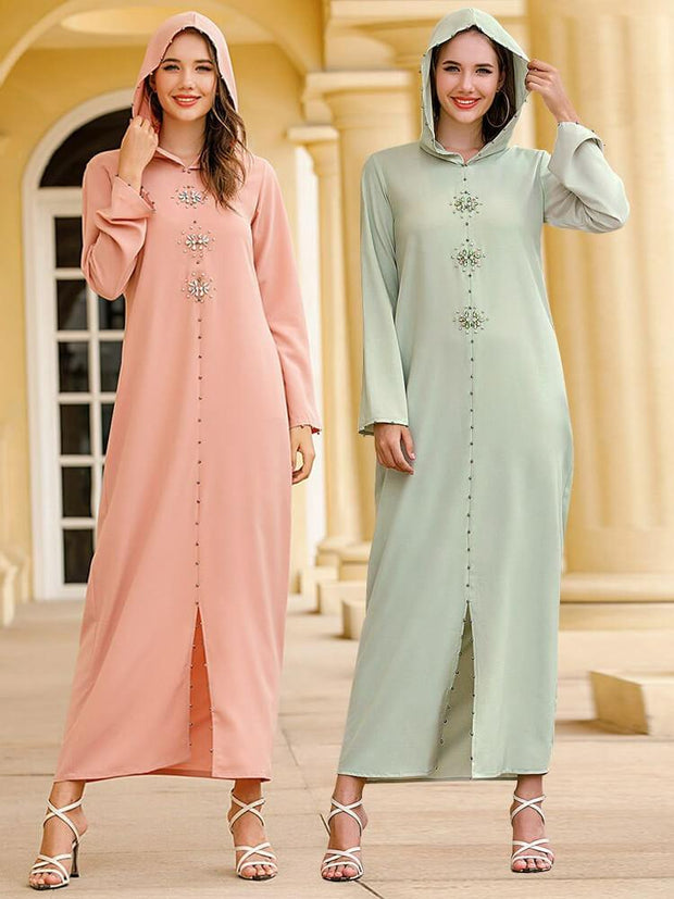 Hand Sewn Diamond Hooded Robe Abaya