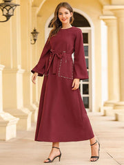 Round Neck Long Sleeve Drill Pocket Abaya