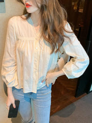 Women's Cotton Linen Lace Embroidery Chiffon Shirt