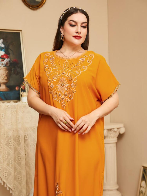 Women's  Plus Size Embroidered  Short Sleeve Jalabiya