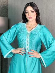 V-Neck Long Sleeve Arabian Jalabiya Dress