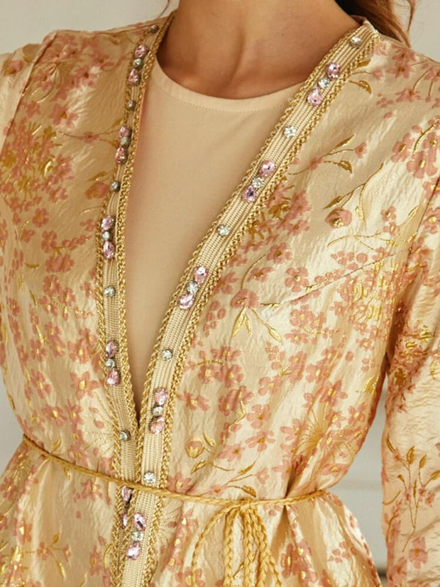 Hand Stitched Diamond Cardigan Robe Abaya
