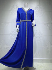 Women's Diamond Inlaid Belt Robe Jalabiya Dress