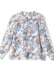 Floral Stand Collar Long Sleeve Shirt