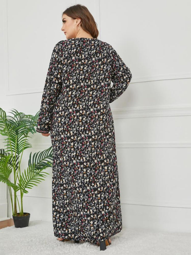 Women's Embroidered Long Sleeved Printed Dress