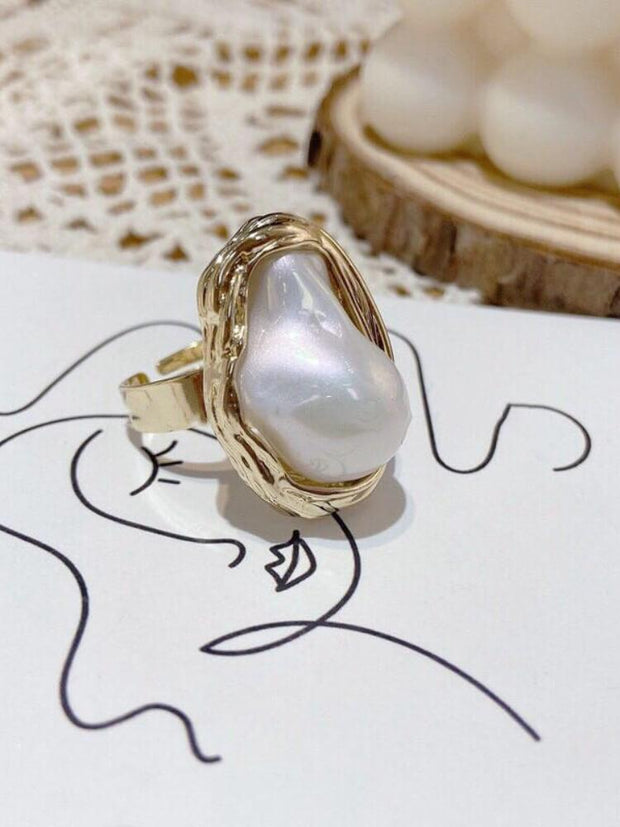 Irregular Geometry Pearl Opening Ring