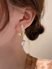 925 Silver Needle Diamond Pearl Earrings