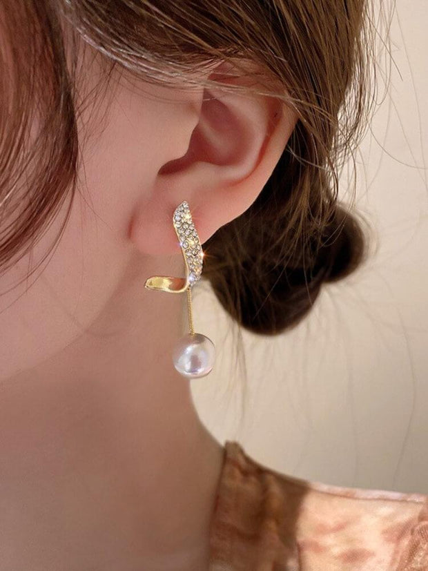 925 Silver Needle Diamond Pearl Earrings