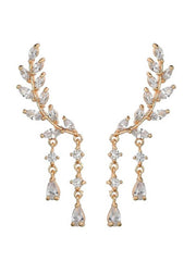 Leaf Tassel Zircon S925 Sterling Silver Needle Earrings