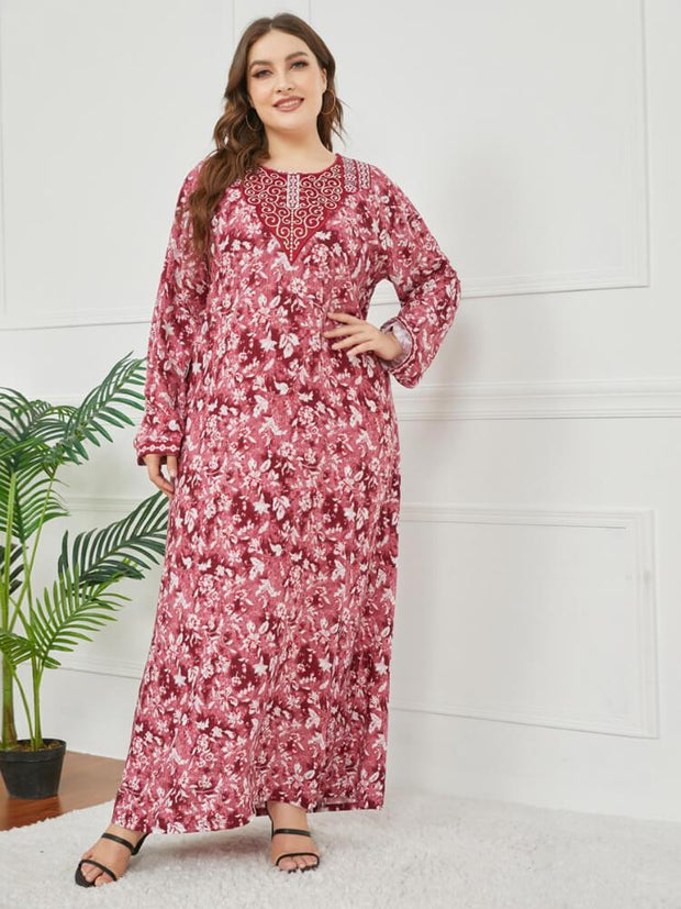 Women's Embroidered Long Sleeved Printed Dress