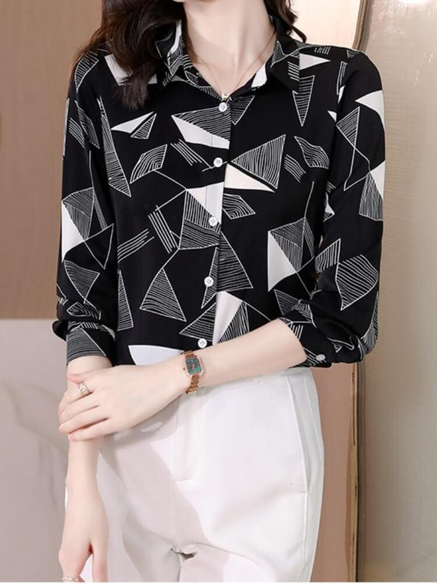 Long Sleeve Geometric Print Shirt