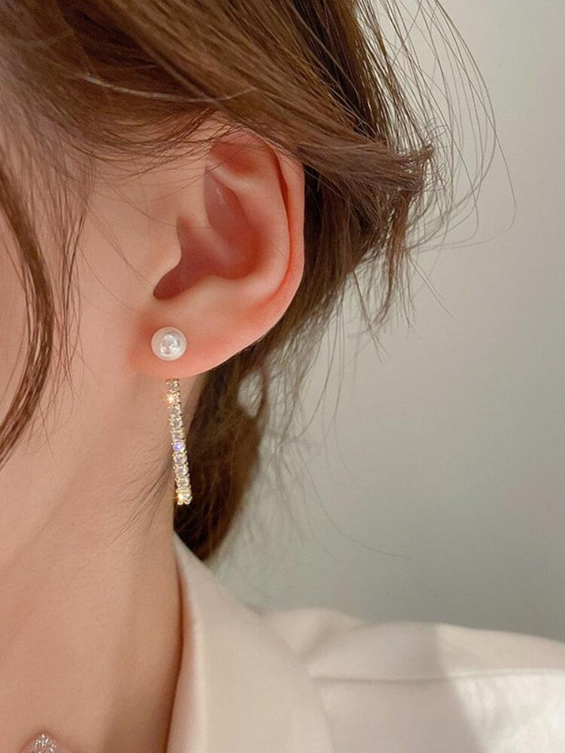 Silver Needle Pearl Micro Set Zircon Earrings