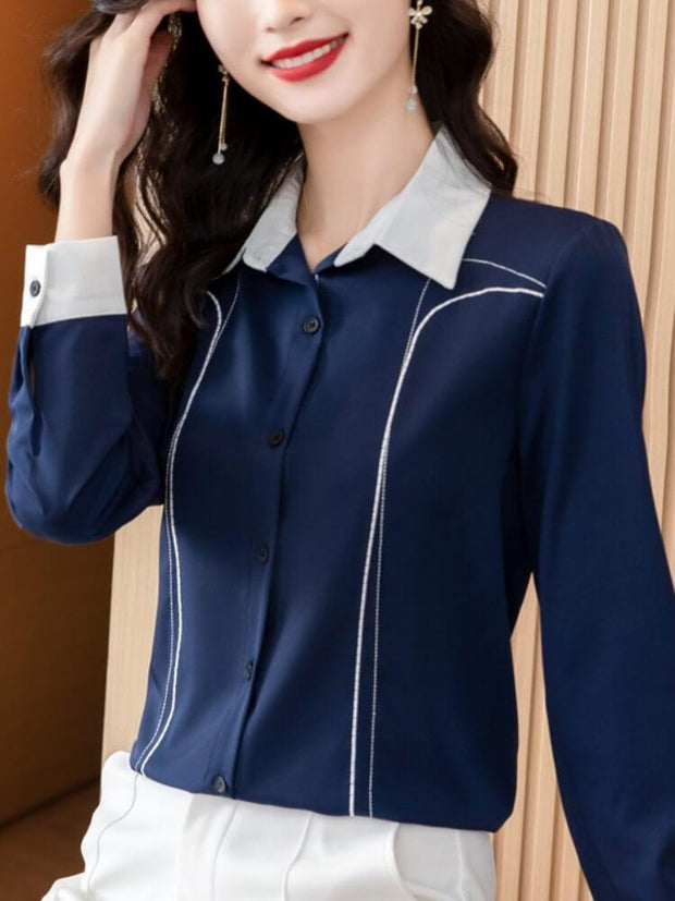 Women's Long Sleeve Lapel Chiffon Shirt