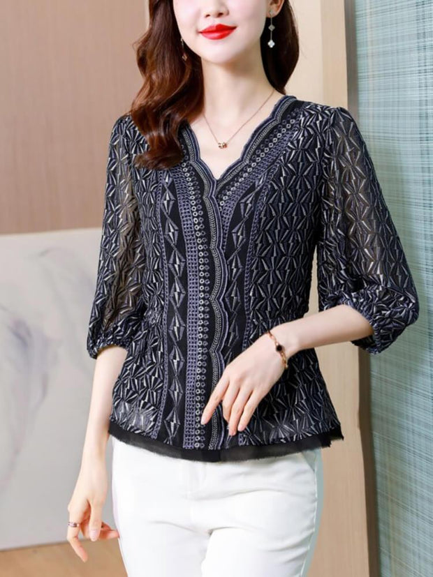 Womanly Medium Sleeve Embroidered Shirt