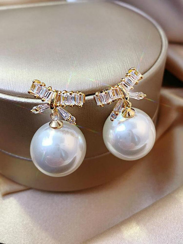 925 Silver Needle Zircon Pearl Earrings