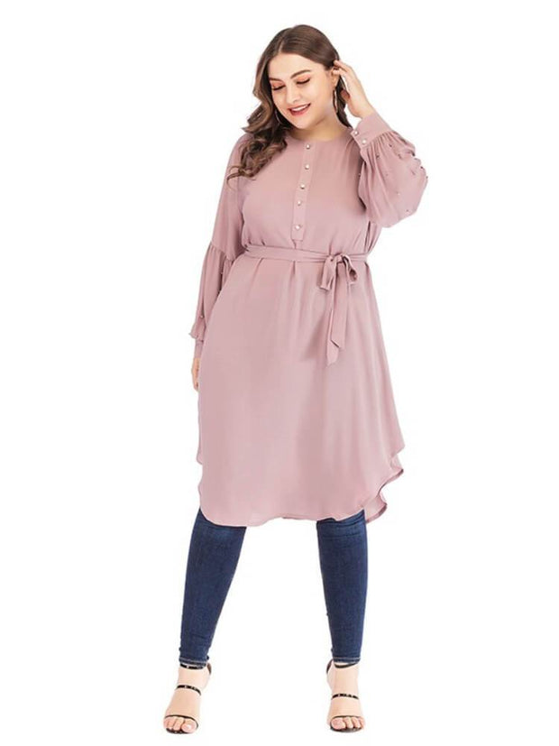 Women's Beaded Long Sleeve Round Neck Shirt