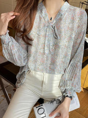 V-neck Lantern Sleeve Long Sleeve Shirt