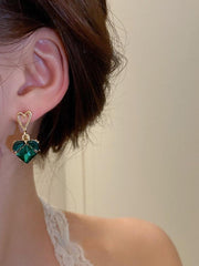 Double Love Diamond Inlaid Emerald Earrings