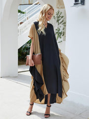 Color Matching Bat Sleeve Long Skirt