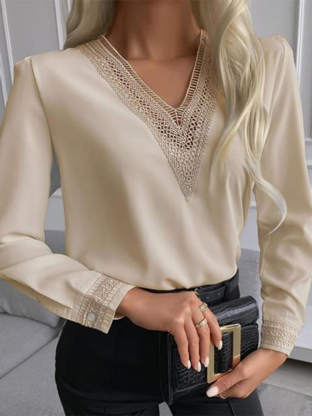 Women's Lace Long Sleeve V-Neck Shirt