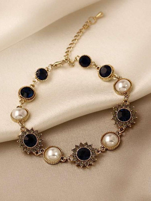 Vintage Diamond Inlaid Pearl Bracelet