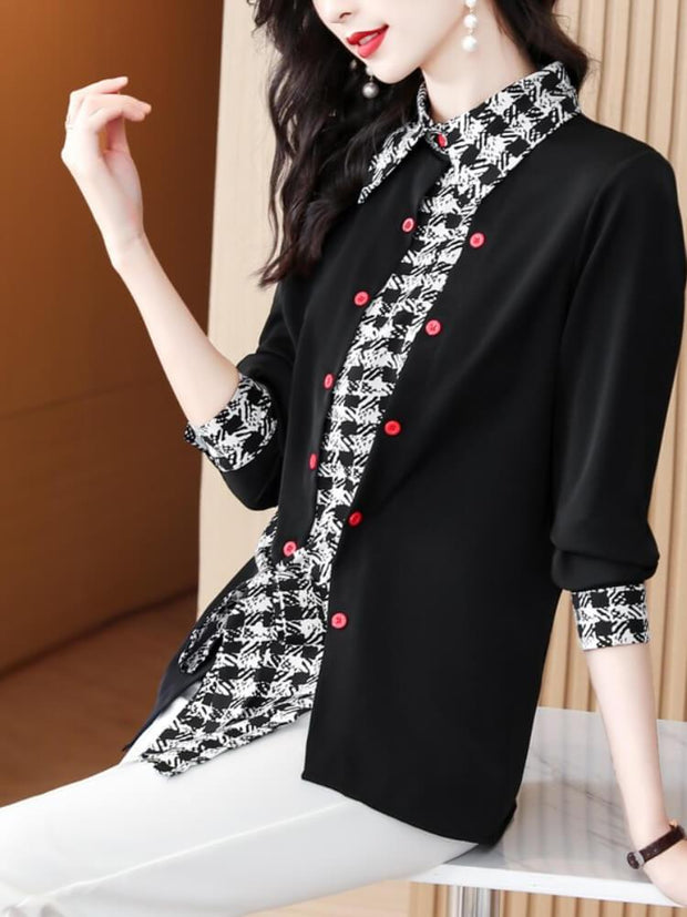 Long Sleeve Patchwork Blouse