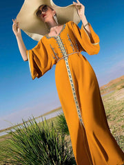 Hand Sewing Drill Sleeved Dress Jalabiya