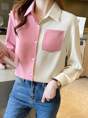 Women's Patchwork Lapel Blouse