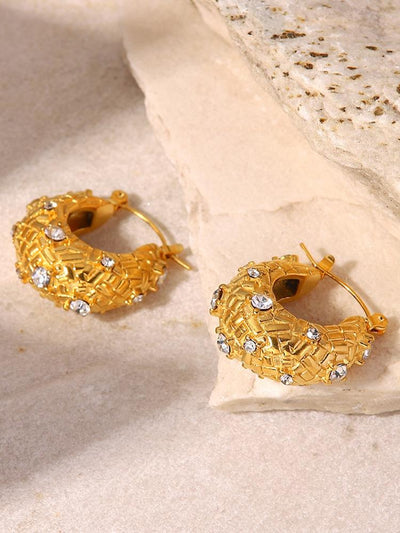 18 K Gold U-shaped Zirconium Inlaid Earrings