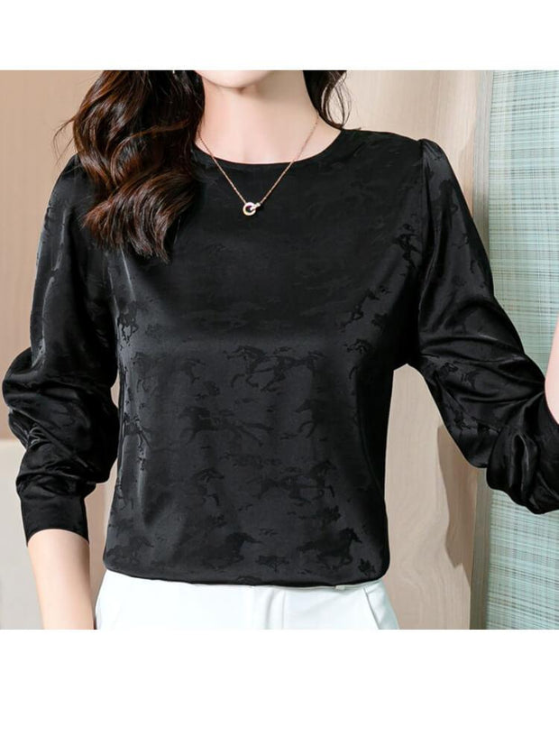 Long-Sleeved Round Neck Blouse