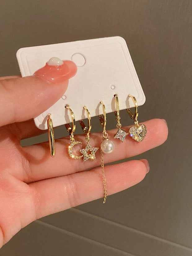 Real Gold Plated Six Piece Pearl Earrings Set