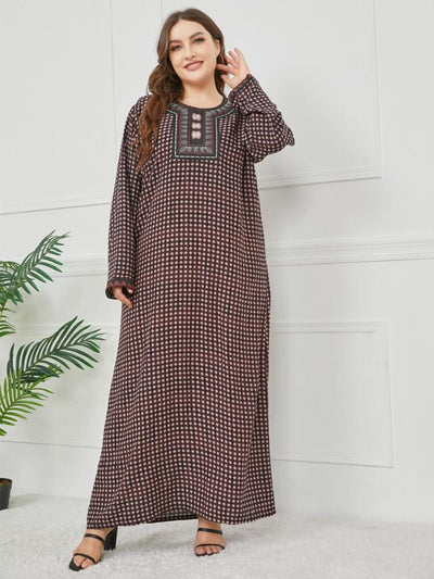 Women's Embroidered Long Sleeved Printed Dress