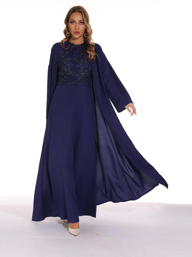 Two Piece Heavy Embroidered Sequin Long Coat