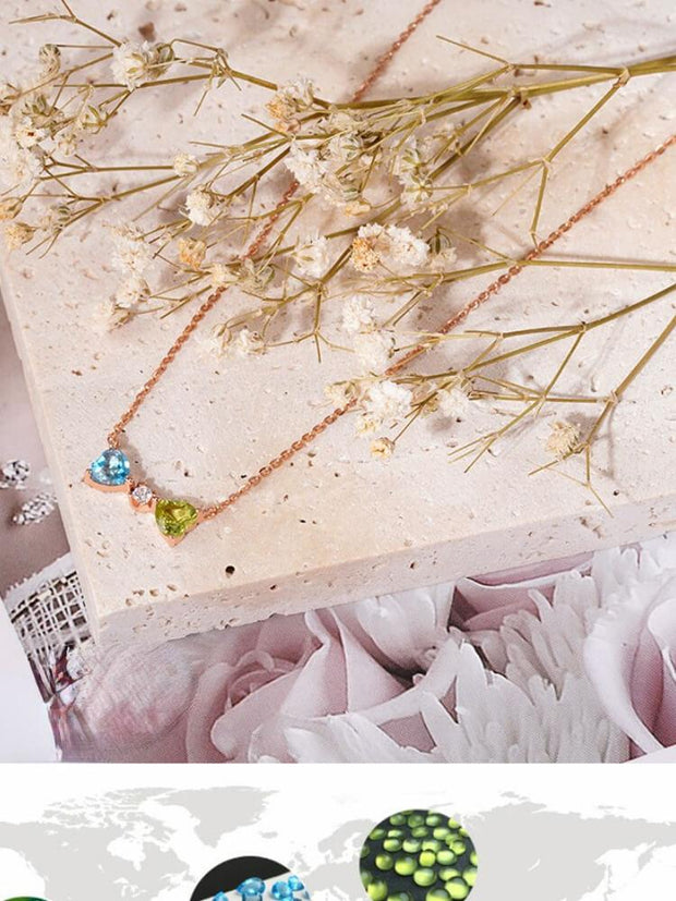 925 Silver Olivine Double Love Heart Pendant Necklace