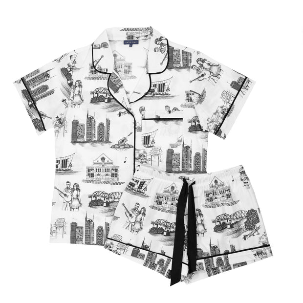 Nashville Toile Pajama Set - Short Sleeve/Shorts - Black